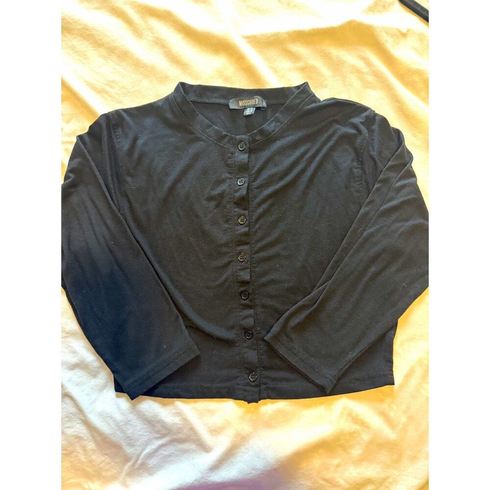 Missguided Women’s Black Solid Knit Round Neck Cropped Long Sleeve Blouse 8